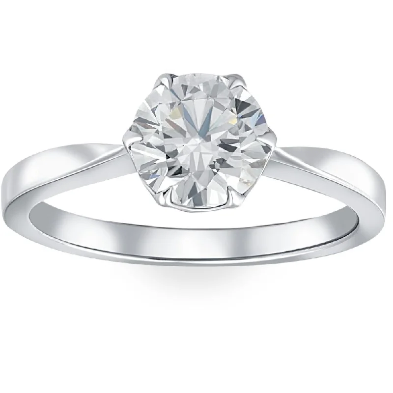 minimalist rings for women-Certified 1.51CT Round Cut Diamond Solitaire Engagement Ring 14k White Gold