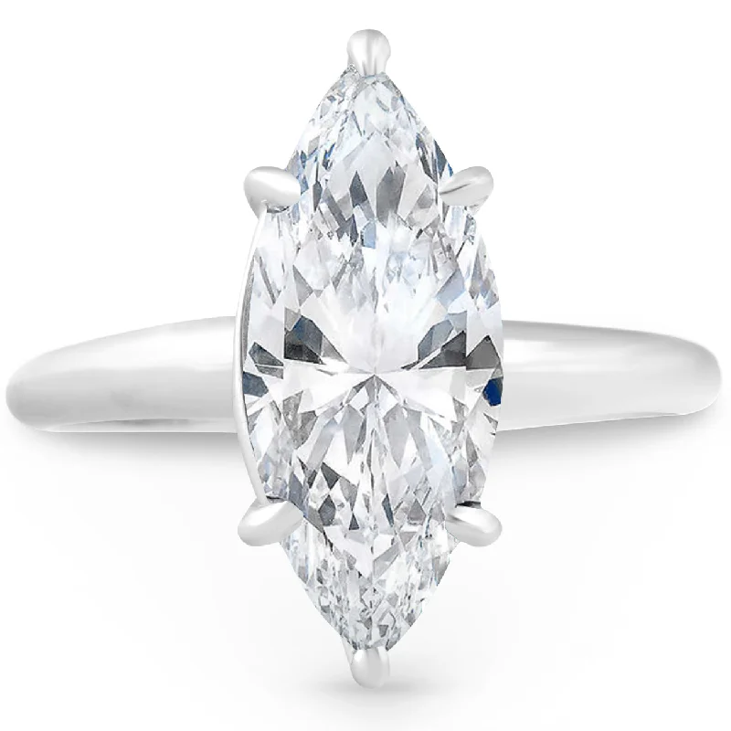 adjustable gemstone rings-Certified 3Ct Marquise Diamond Solitaire Engagement Ring White Gold Lab Grown