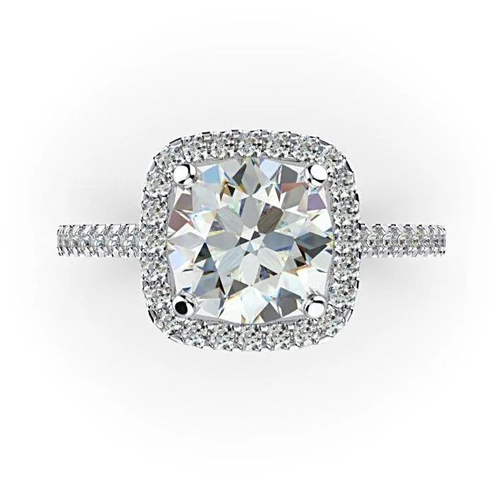 women’s stackable rings-Cushion Cut Diamond Halo Engagement Ring 18K White Gold Setting