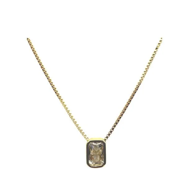 gemstone necklace for women -Delicate CZ Rectangular Charm on Gold Fill Chain: Clear (NGCH4085C)