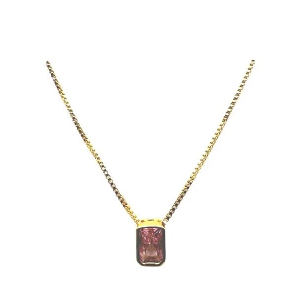 vintage silver necklace for men -Delicate CZ Rectangular Charm on Gold Fill Chain: Pink (NGCH4085P)