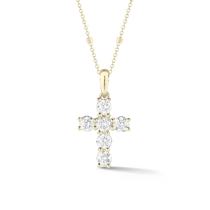 two-tone necklace for women -Mini Diamond Cross Pendant with Gold Accented Chain