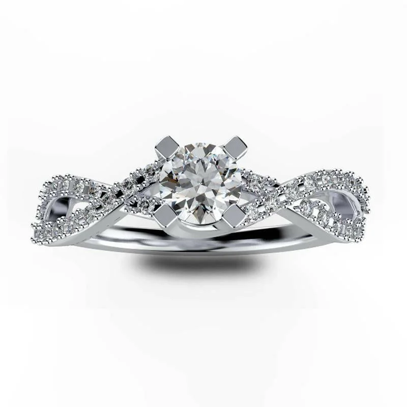 couples rings-Diamond Split Shank Wave Design Engagement Ring