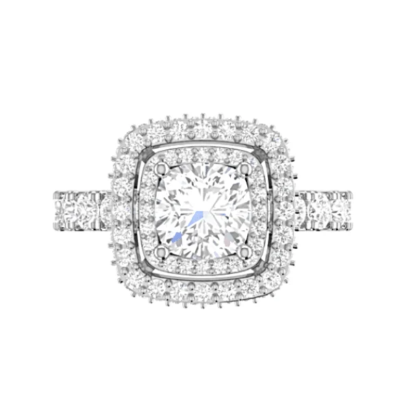 fashion rings for men-Double Halo Cushion Diamond Engagement Ring 18K White Gold