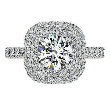 art deco engagement rings-Double Halo Diamond Engagement Ring Setting 14K White Gold  1.46 cts