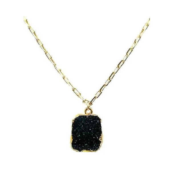 long necklace for layering -Electroform Pendant on Gold Fill Link Chain: Black Druzy (NGCP749DZX)