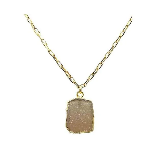 cute necklace for teenage girls -Electroform Pendant on Gold Fill Link Chain: Pink Druzy (NGCP749DZP)