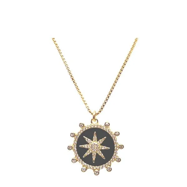 chunky silver necklace for men -Enamel Starburst Charm on 18kt Gold Fill Chain: Black (NGCP756X)