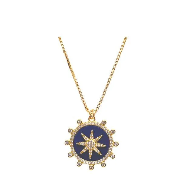 elegant gold necklace for special occasions -Enamel Starburst Charm on 18kt Gold Fill Chain: Lapis (NGCP756LP)