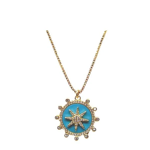 long pendant necklace for women -Enamel Starburst Charm on 18kt Gold Fill Chain:Turquoise  (NGCP756TQ)