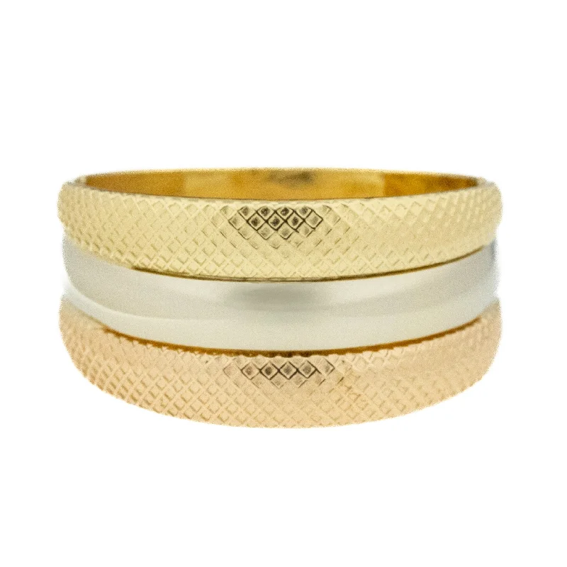 custom engraved rings-Fashion Gold Ring in 18K Three Tone Gold - Size 8