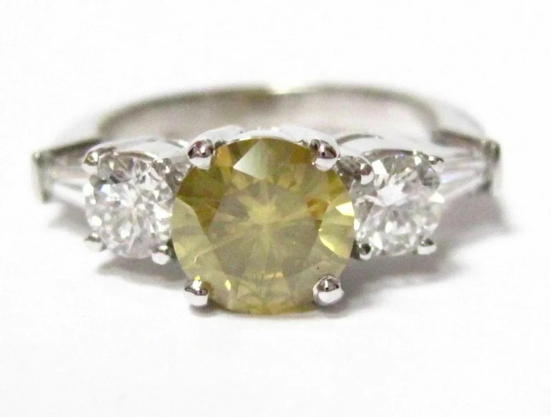 luxury fashion rings-FINE Round Fancy Yellow Natural Diamond Engagement Ring 18kt White Gold