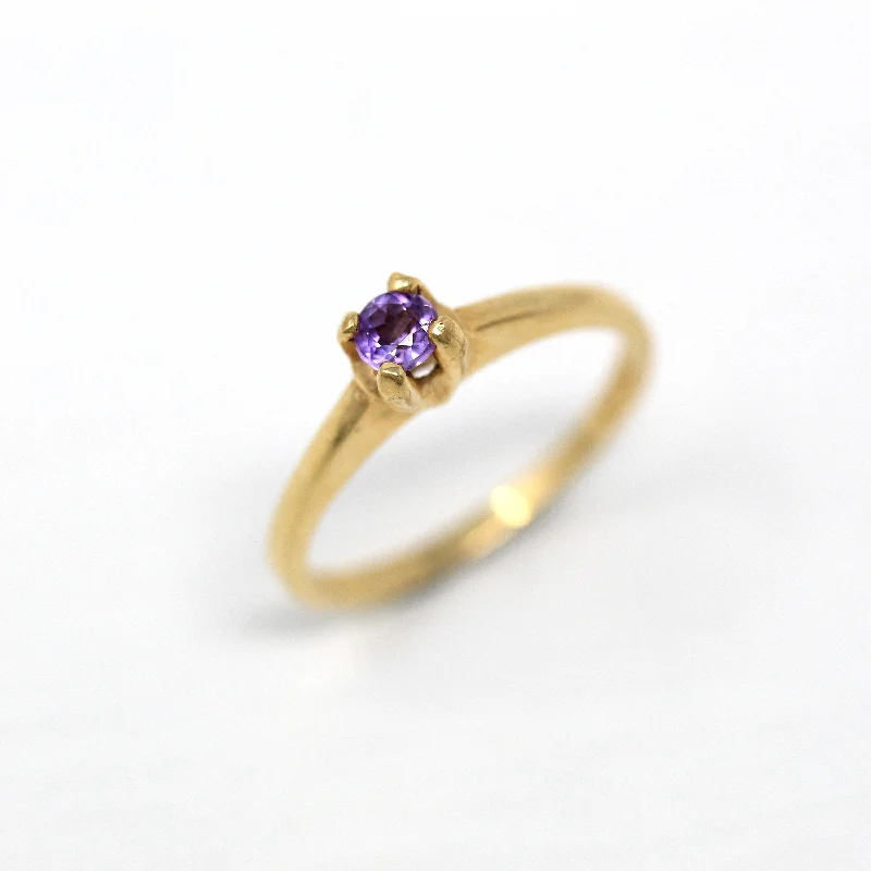 men’s wedding rings with diamonds-Sale - Genuine Amethyst Ring - Retro 14k Yellow Gold Round Faceted .12 CT Gem - Vintage 1970s Era Size 5 1/2 February Birthstone 70s Jewelry