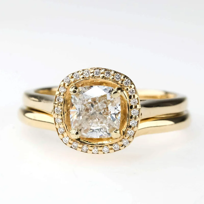 emerald engagement rings-GIA 1.01ct VS1/F Cushion Diamond Halo Bridal Set in 14K Yellow Gold