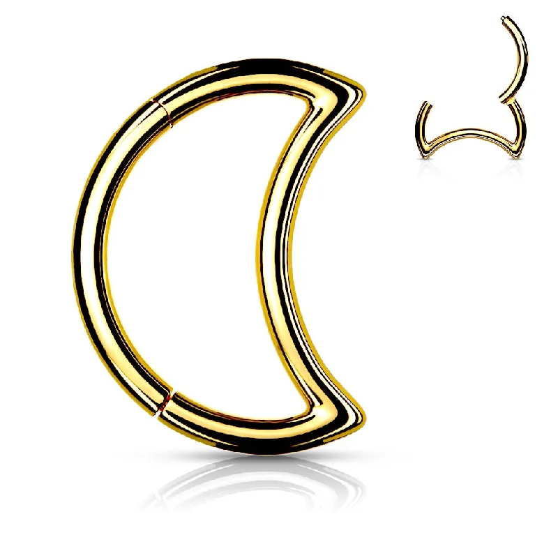 unique men’s rings-Gold Crescent Hinged Segment Hoop Ring - E03B