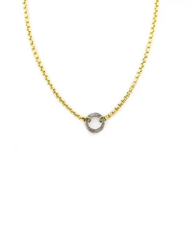 stylish choker necklace for women -Gold Filled Round Box Chain Silver Diamond Lock Necklace