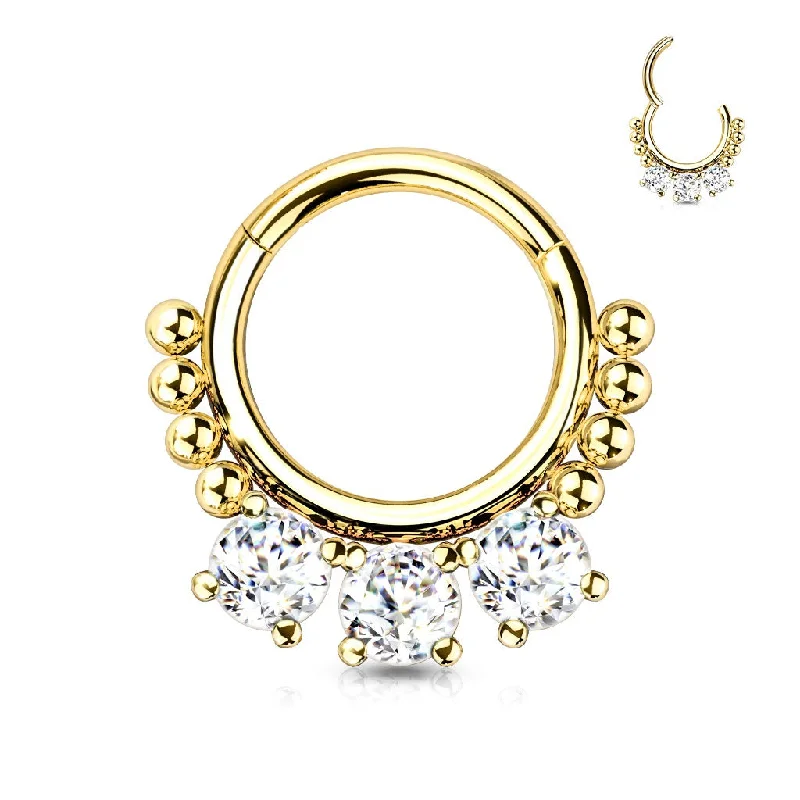 silver promise rings-Gold Jewelled Hinged Daith/Septum Clicker - E22B