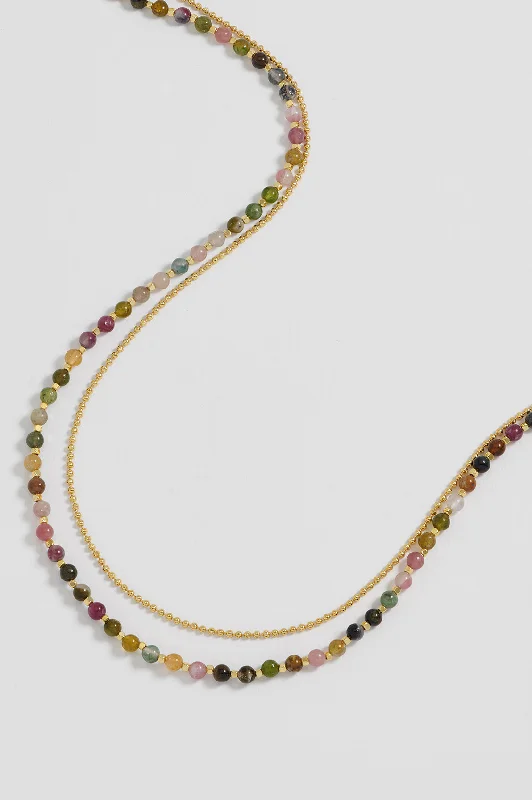 delicate gold necklace for daily wear -Gemstone Duo Necklace