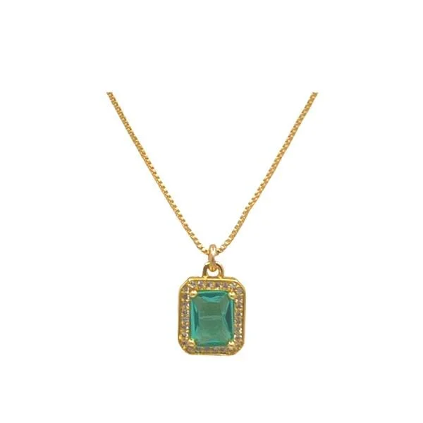 zodiac sign necklace for gifts -'Halo' CZ Pendant on an 18kt Gold Fill Chain: Aqua (NGCP4845Q)