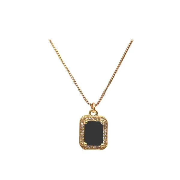 luxury necklace for special occasions -'Halo' CZ Pendant on an 18kt Gold Fill Chain: Black (NGCP4845X)