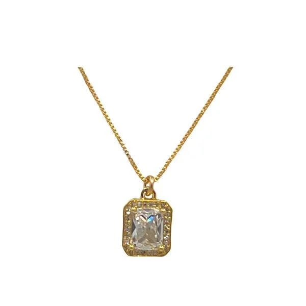 diamond tennis necklace for women -'Halo' CZ Pendant on an 18kt Gold Fill Chain (NGCP4845C)