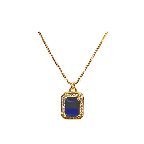 rose gold necklace for bridesmaids -'Halo' CZ Pendant on an 18kt Gold Fill Chain: Sapphire (NGCP4845B)