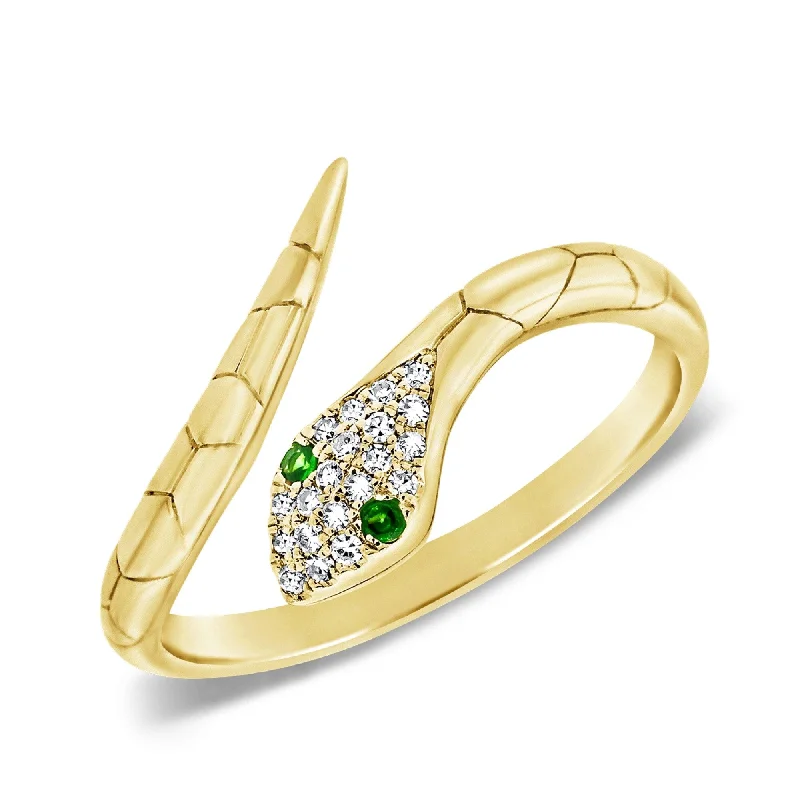 silver statement rings-Joelle 14k Gold Diamond Green Tsavorite Snake Wrap Around Ring Size 6.5 - White