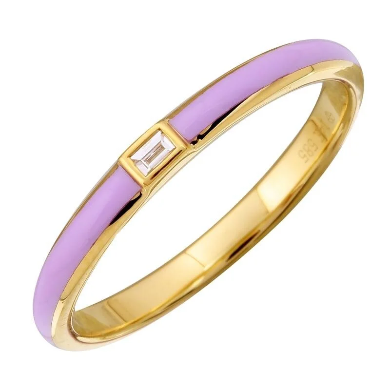 eternity rings for women-Joelle Amethyst Enamel & Diamond Band Ring 14K Yellow Gold Ring Size 6.5