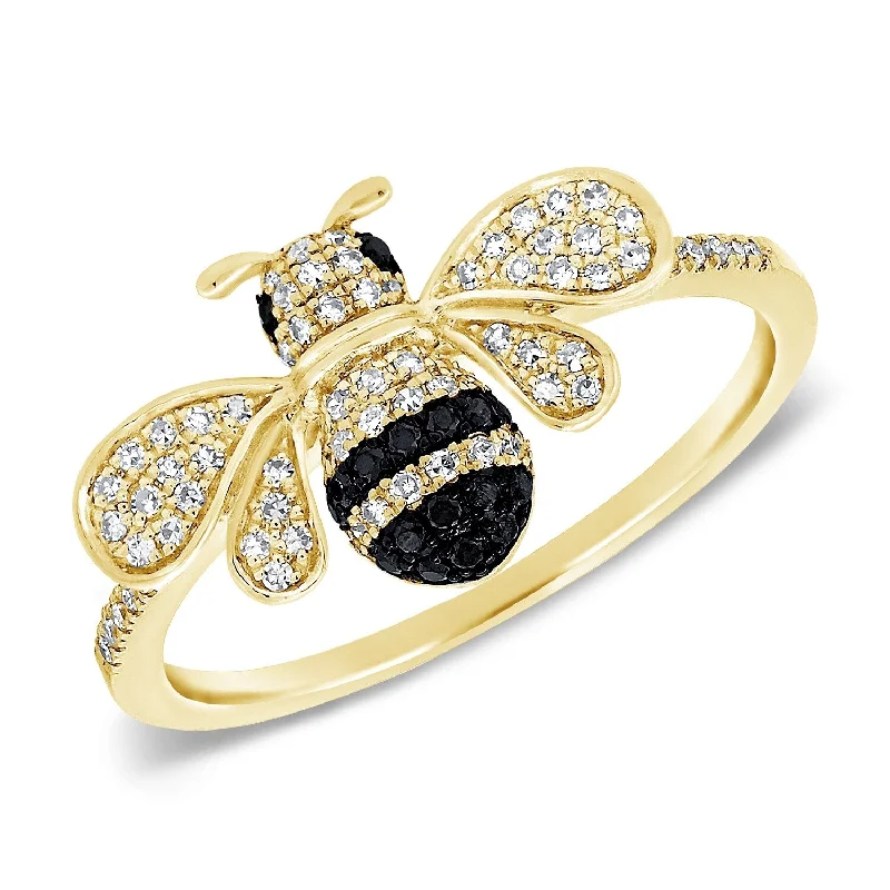 rose gold rings for women-Joelle Bumble Bee Ring for Her Black Diamond 1/5 ct.14k Gold