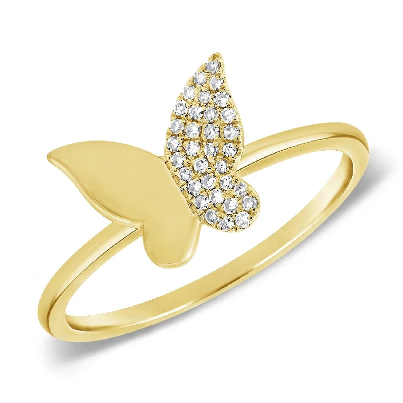 sterling silver men’s rings-Joelle Butterfly Ring Diamond 1/10 ct TDW 14k Yellow Gold