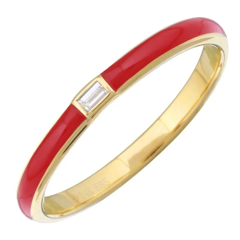 cheap wedding rings-Joelle Carnelian Enamel & Diamond Band Ring 14K Yellow Gold Ring Size 6.5