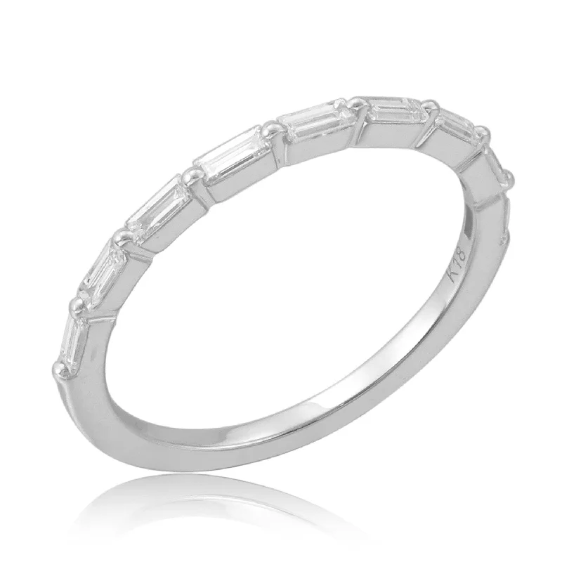 couples rings-Joelle Diamond 1/2 Way Around Baguette Band for Her 18K White Gold 1/3 Cttw. Ring Size 6.5