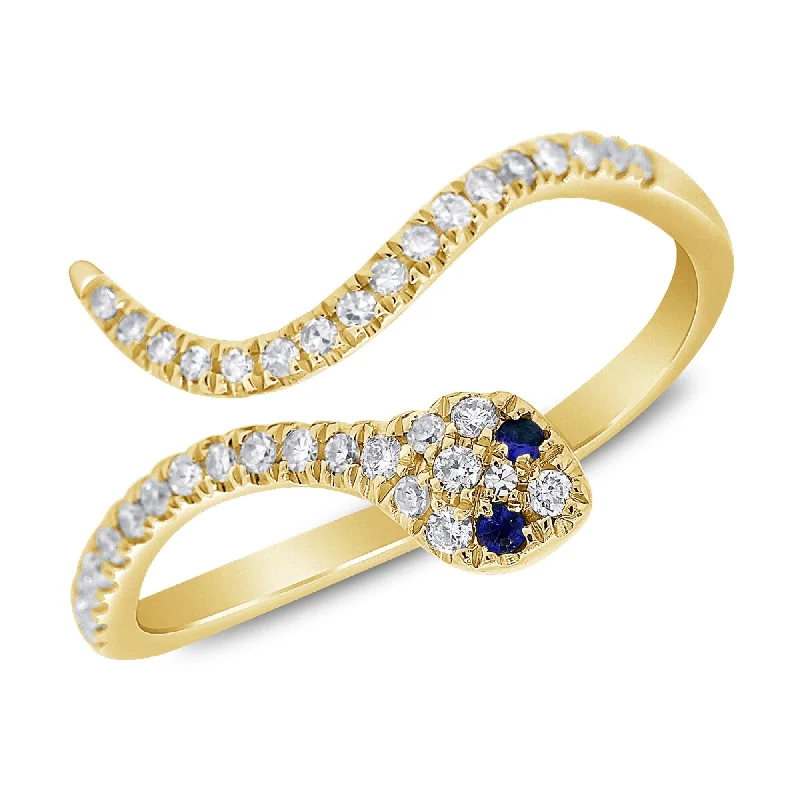 women’s adjustable rings-Joelle Diamond Blue Sapphire Snake Wrap Around Pinky Ring 14K Gold Size 3.5