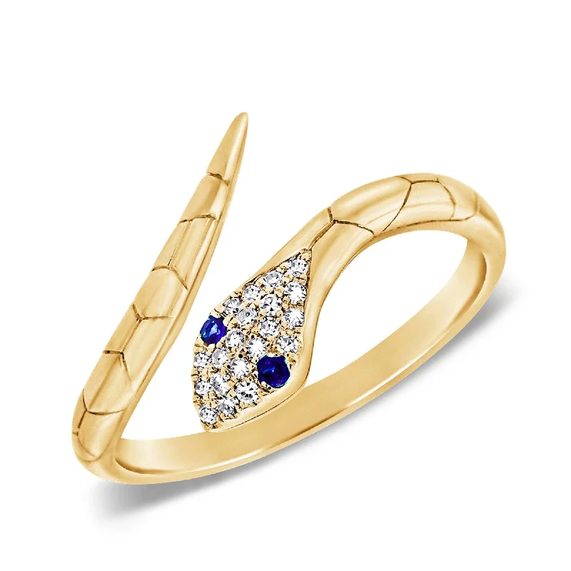 women’s chunky rings-Joelle Diamond Blue Sapphire Snake Wrap Around Ring 14k Gold Size 6.5