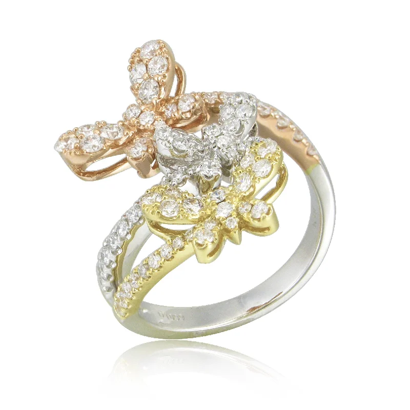 birthstone rings-Joelle Diamond Butterfly Crossover Ring for Her 18K Gold 1.06 Cttw. Size 6.5