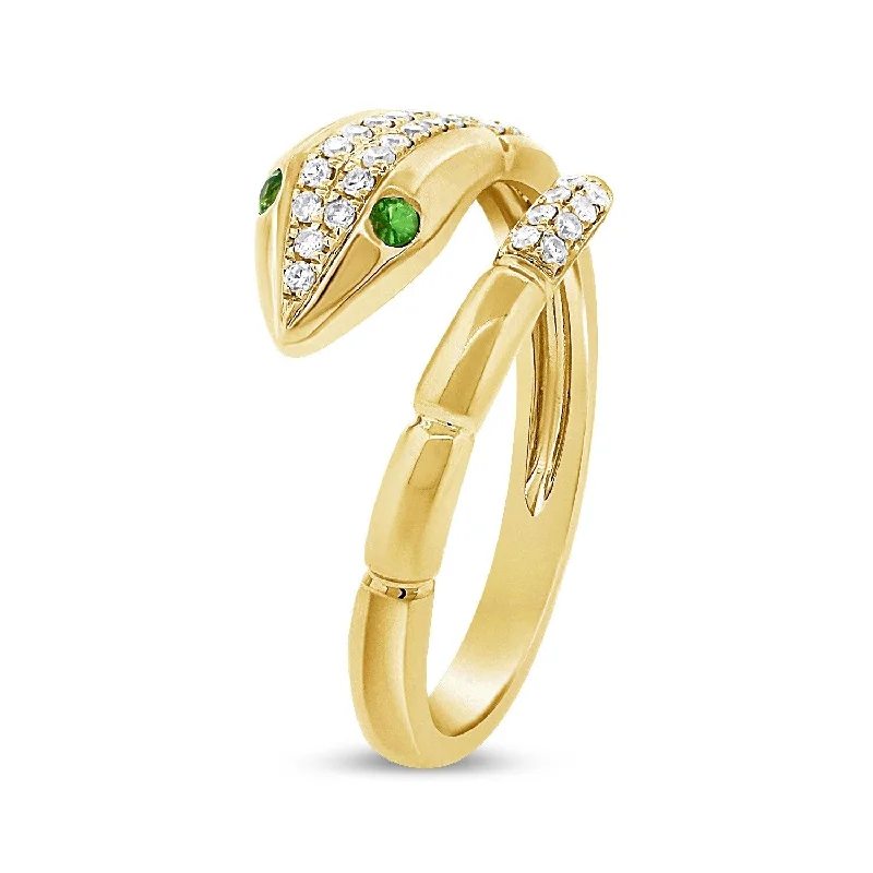 black wedding rings-Joelle Diamond Green Tsavorite Snake Wrap Around Ring 14k Gold Size 6.5