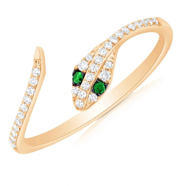 large gemstone rings for women-Joelle Diamond Green Tsavorite Snake Wrap Around Ring 14k Gold Size 6.75