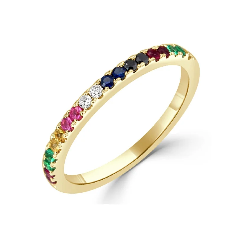 rose gold rings for women-Joelle Rainbow Sapphire & Diamond Band Ring 14k Gold