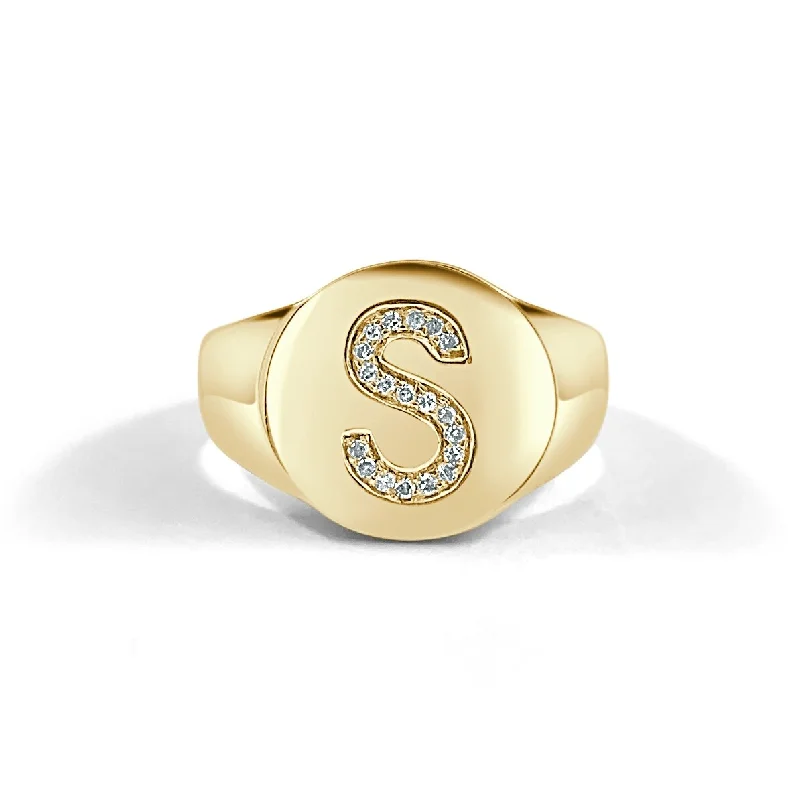 diamond band rings-Joelle Signet Ring 14K Gold Diamond 1/10 ct TDW Initial S Size 4.5