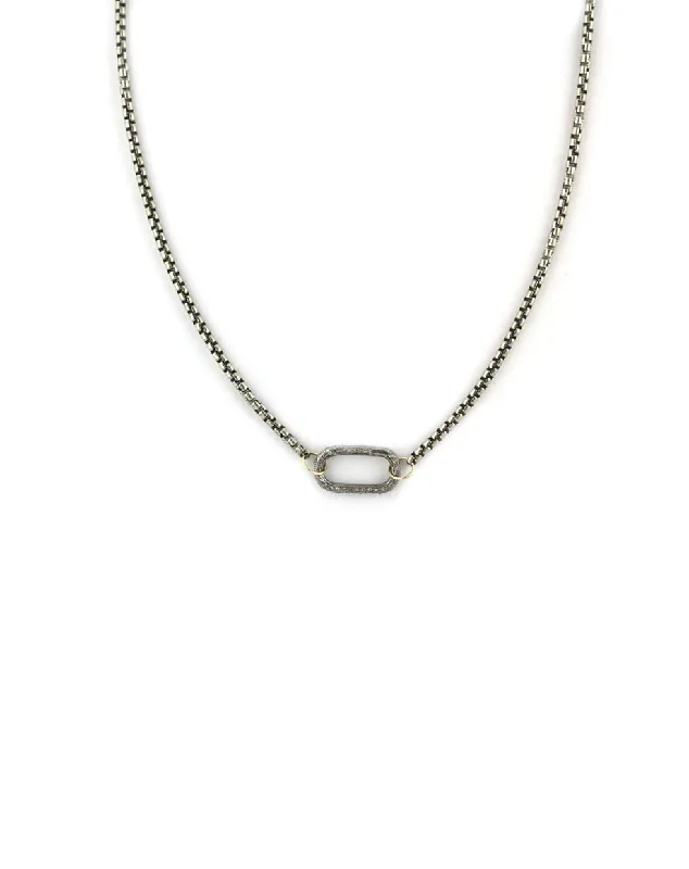 diamond pendant necklace -Large Luxe Lexi Lock Necklace: Silver Round Box Chain