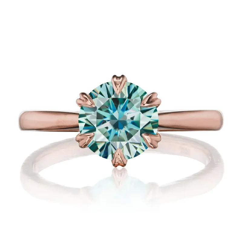 silver promise rings-・LEONA・Aqua-Teal Iconic™ Moissanite, Plain or Diamond Band (1.5ct Center)