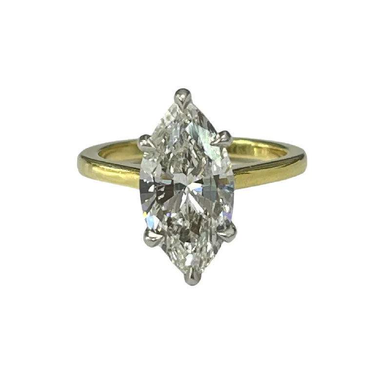 vintage wedding rings-Marquise Brilliant Solitaire Engagement Ring GIA Certified Yellow Gold