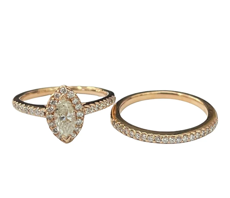 women’s fashion rings-Marquise Diamond Engagement Ring Set Rose Gold 14kt