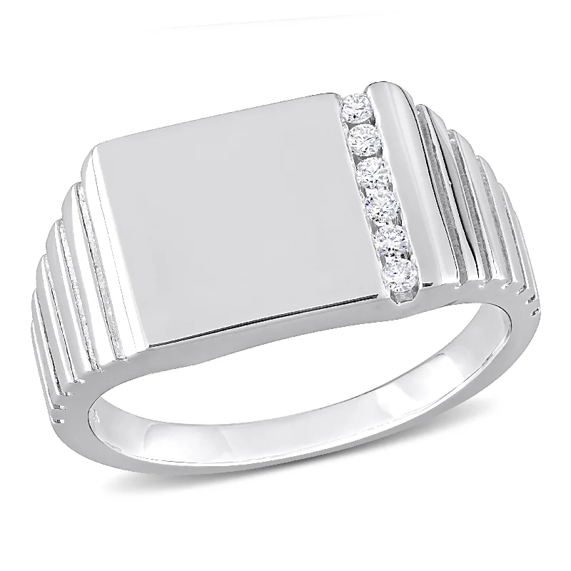 affordable wedding rings-Miadora 1/10 CT TDW Diamond Mens Ring in Sterling Silver