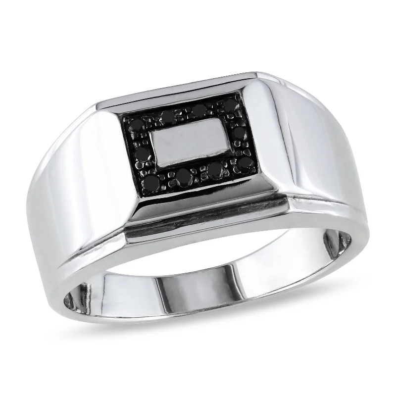 couples rings-Miadora 1/10 CT TW Mens Square Black Diamond Ring in Sterling Silver