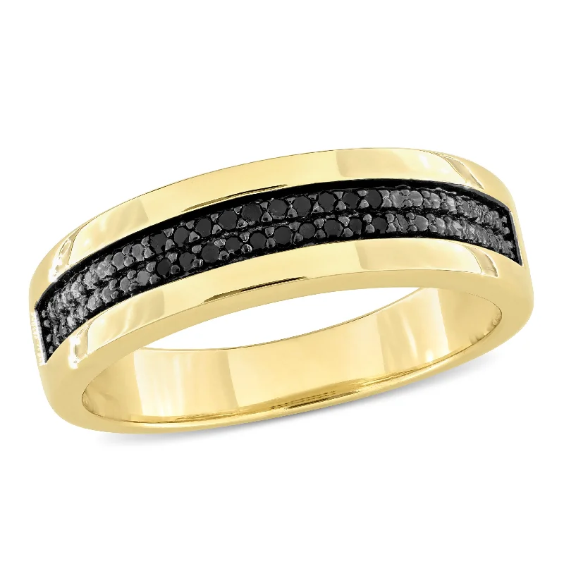 luxury fashion rings-Miadora 1/10ct TDW Black Diamond Mens Double Row Anniversary Band in Yellow Silver