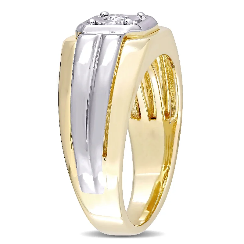 men’s diamond rings-Miadora 1/10ct TDW Diamond Mens Ring in White and Yellow Silver