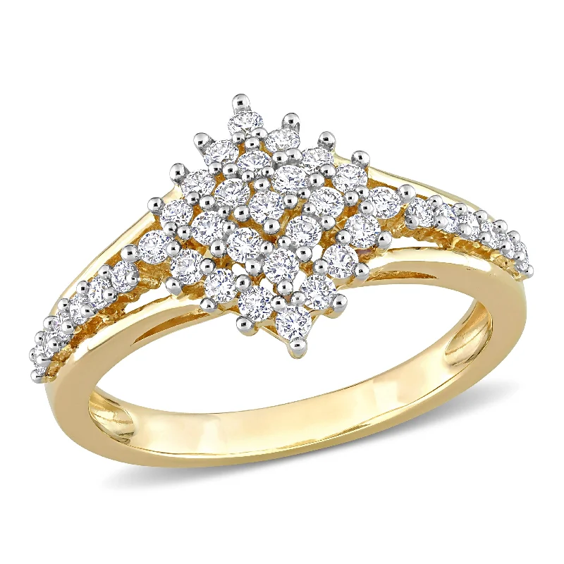 minimalist rings for women-Miadora 1/2ct TDW Diamond Clustered Geometric Split Shank Engagement Ring in 14k Yellow Gold