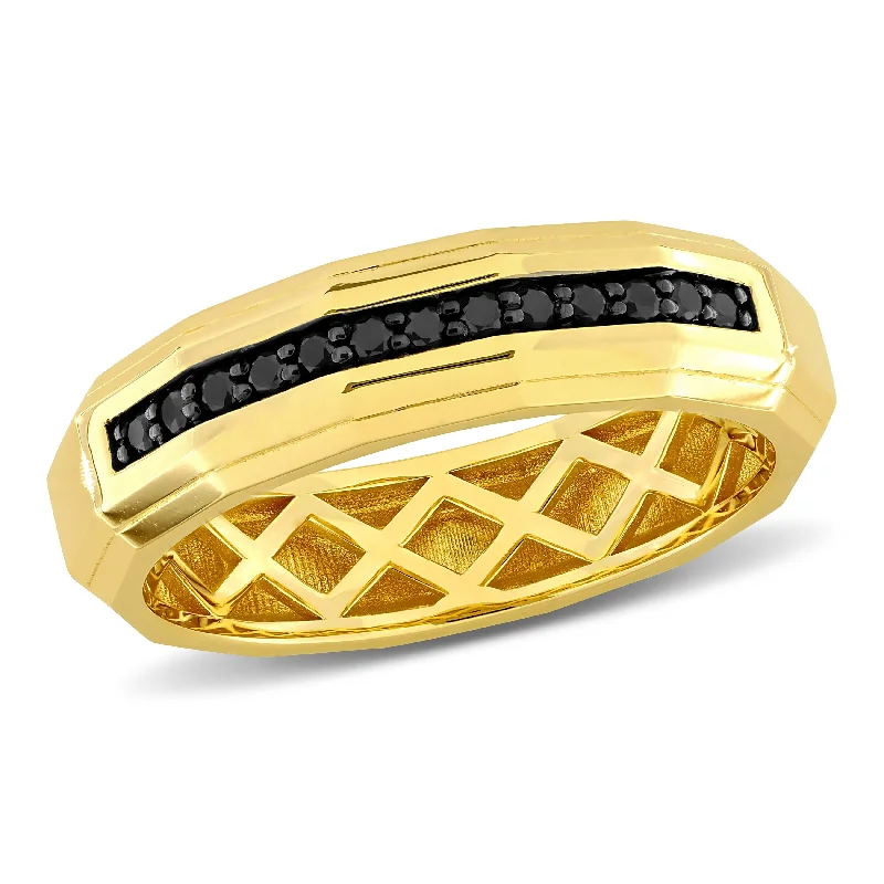 vintage engagement rings-Miadora 1/5ct TDW Black Diamond Lattice Mens Ring 14k Yellow Gold