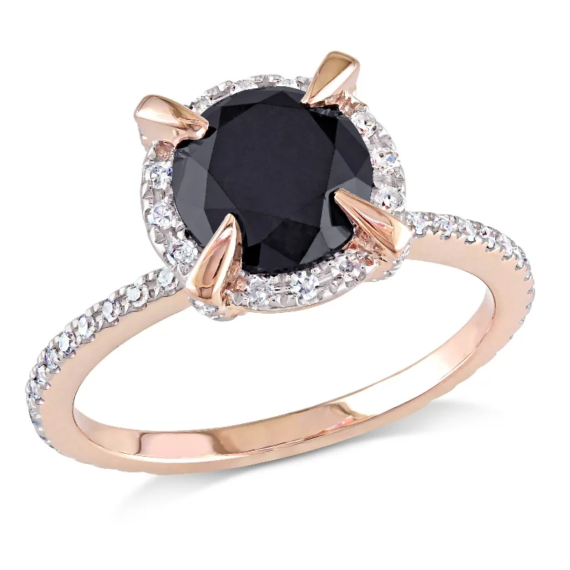 cubic zirconia wedding rings-Miadora 2ct TW Black and White Halo Diamond Engagement Ring in 10k Rose Gold